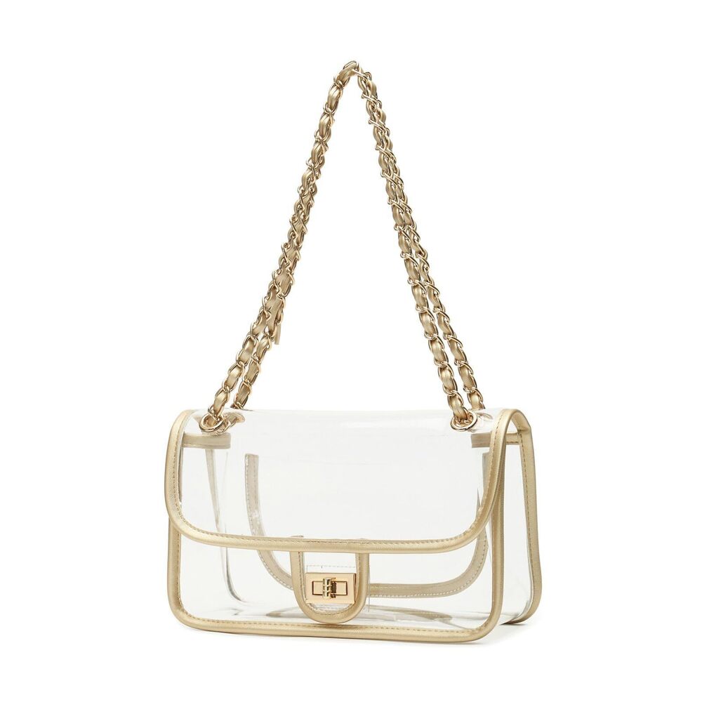 1338 PVC Clear Purse Handbag with Chain Stadium Approved Clear Bag See
